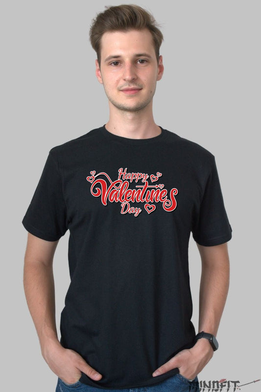 Tricou Valentine's Day - Happy Valentine's Day cu Inimi barbat negru