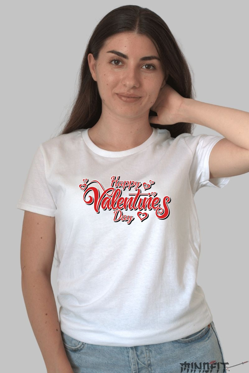 Tricou Valentine's Day - Happy Valentine's Day cu Inimi dama alb