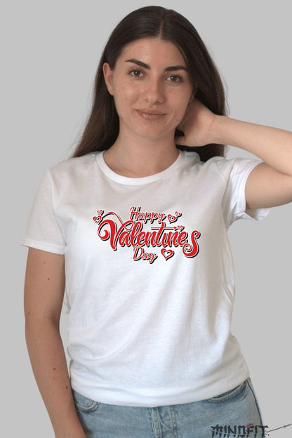 Tricou Valentine's Day - Happy Valentine's Day cu Inimi dama alb