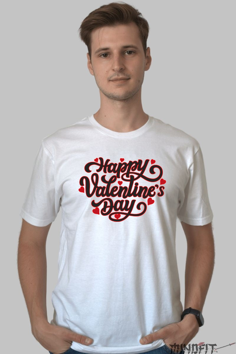Tricou Valentine's Day - Happy Valentine's Day Cu Inimi barbat alb