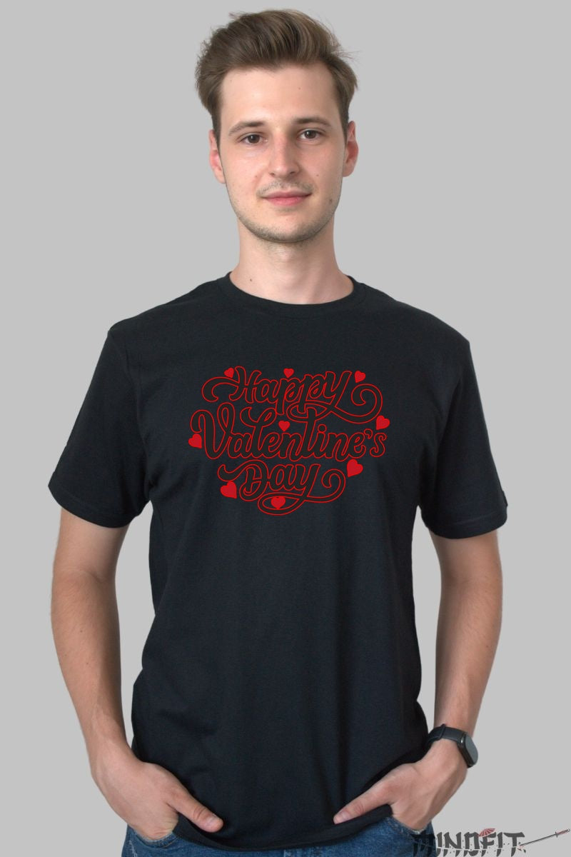 Tricou Valentine's Day - Happy Valentine's Day Cu Inimi barbat negru