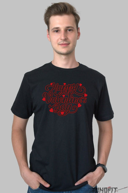 Tricou Valentine's Day - Happy Valentine's Day Cu Inimi barbat negru