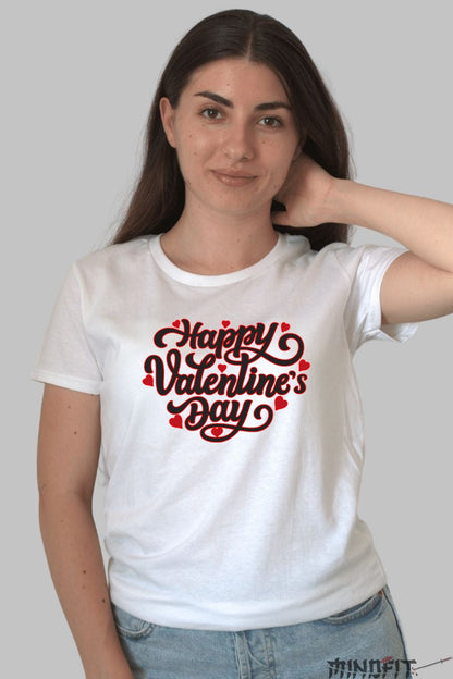 Tricou Valentine's Day - Happy Valentine's Day Cu Inimi dama alb