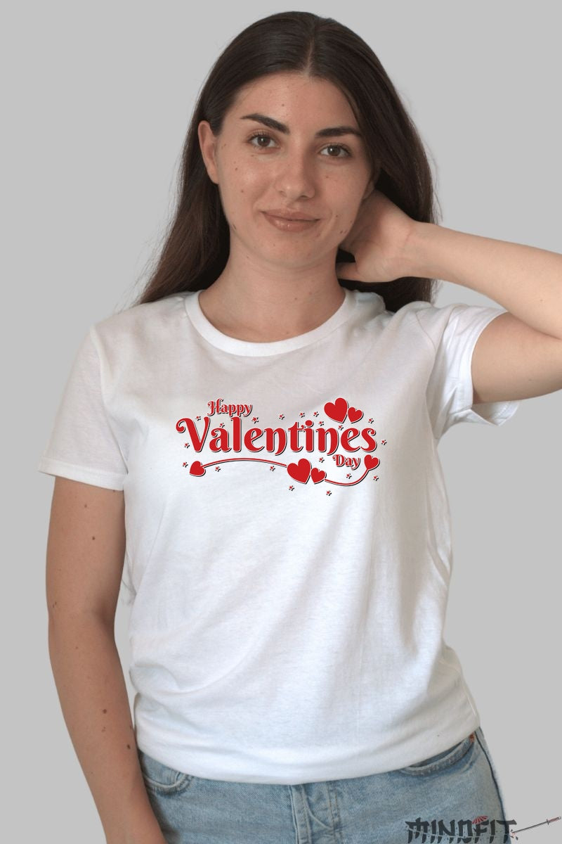 Tricou Valentine's Day - Happy Valentine's Day Cu Inimi dama alb