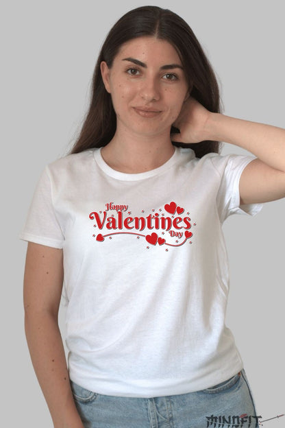 Tricou Valentine's Day - Happy Valentine's Day Cu Inimi dama alb