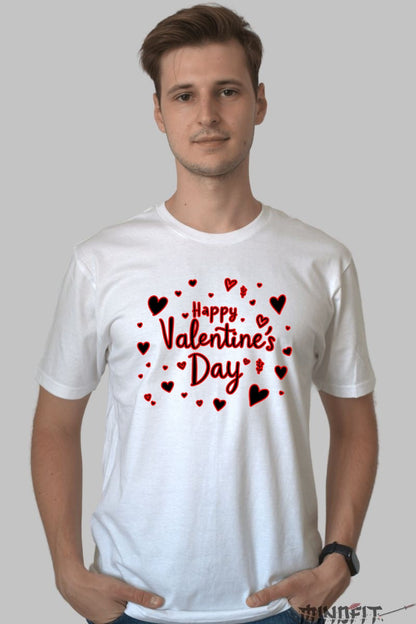 Tricou Valentine's Day - Happy Valentine's Day cu Inimi Rosie barbat alb