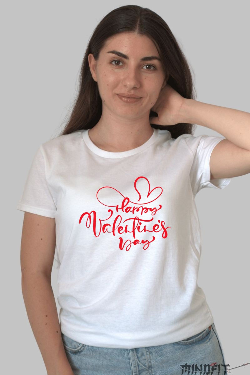 Tricou Valentine's Day - Happy Valentine's Day Cu Inimioara dama alb
