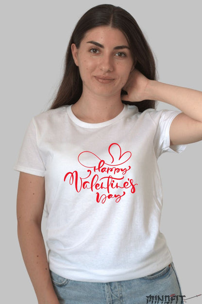 Tricou Valentine's Day - Happy Valentine's Day Cu Inimioara dama alb
