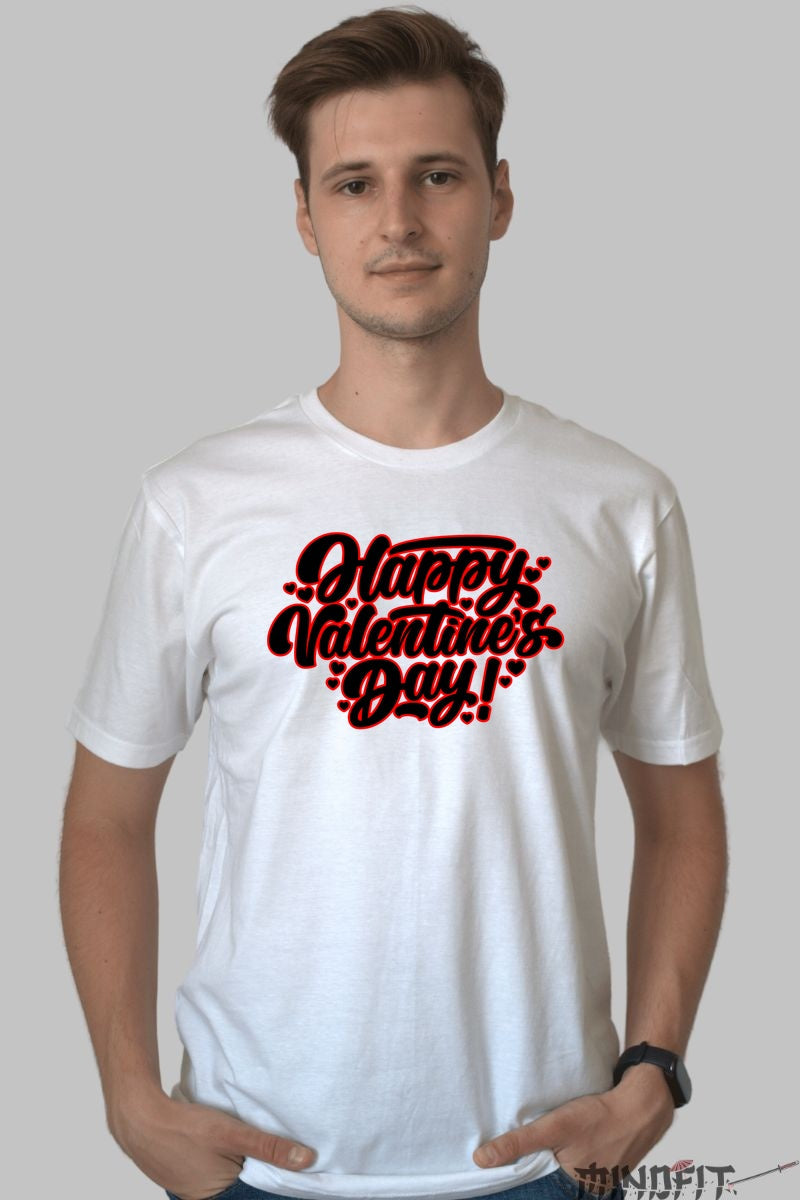 Tricou Valentine's Day - Happy Valentine's Day! cu Inimioare barbat alb