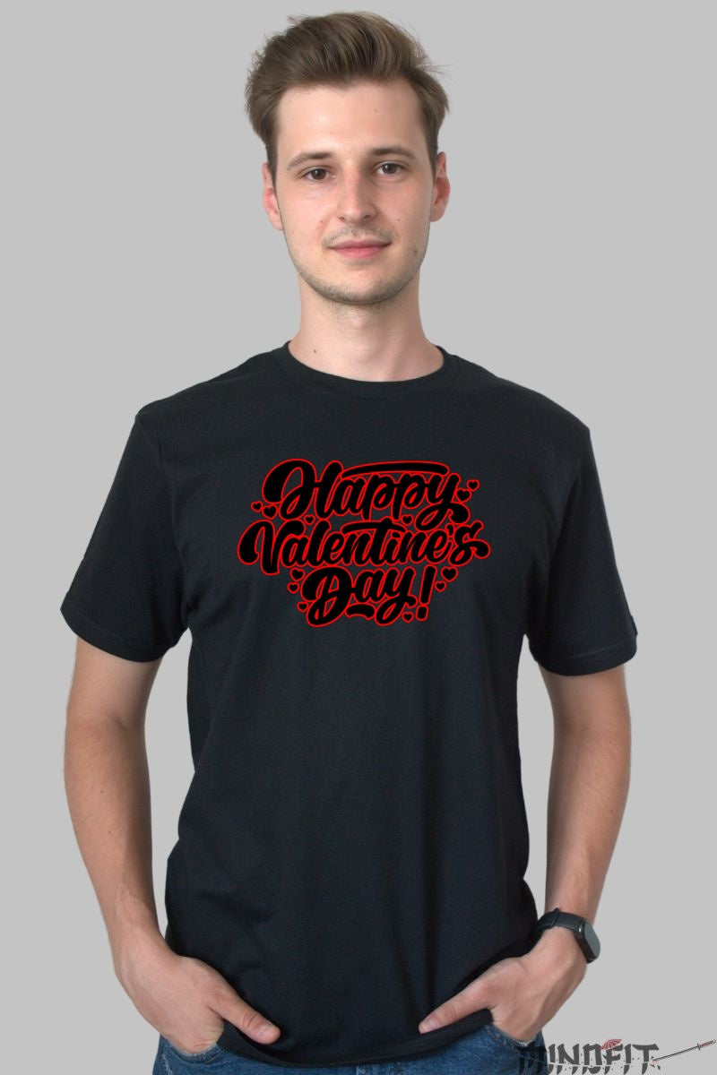 Tricou Valentine's Day - Happy Valentine's Day! cu Inimioare barbat negru
