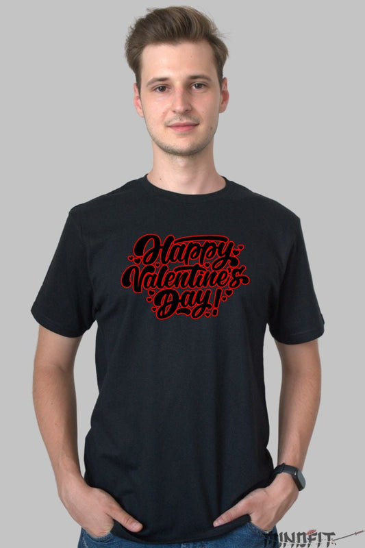 Tricou Valentine's Day - Happy Valentine's Day! cu Inimioare barbat negru