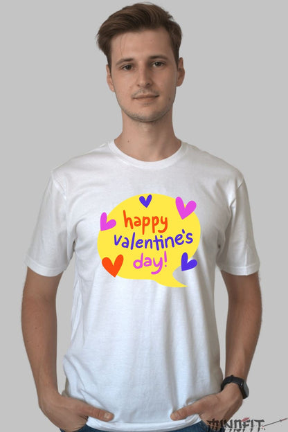 Tricou Valentine's Day - Happy Valentine-s Day Cu Inimioare Colorate barbat alb