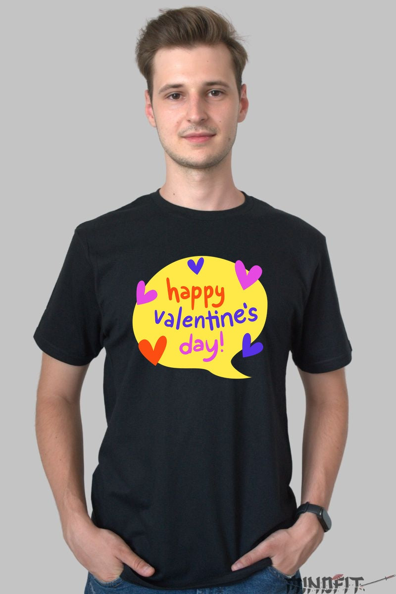 Tricou Valentine's Day - Happy Valentine-s Day Cu Inimioare Colorate barbat negru