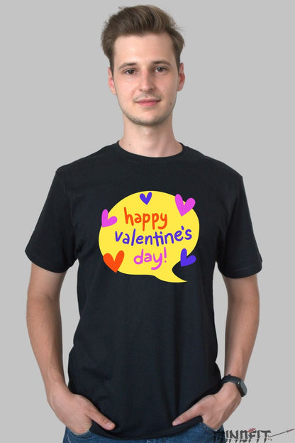 Tricou Valentine's Day - Happy Valentine-s Day Cu Inimioare Colorate barbat negru