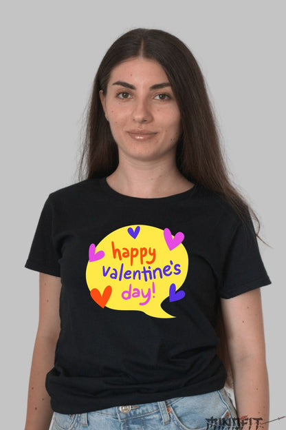 Tricou Valentine's Day - Happy Valentine-s Day Cu Inimioare Colorate dama negru