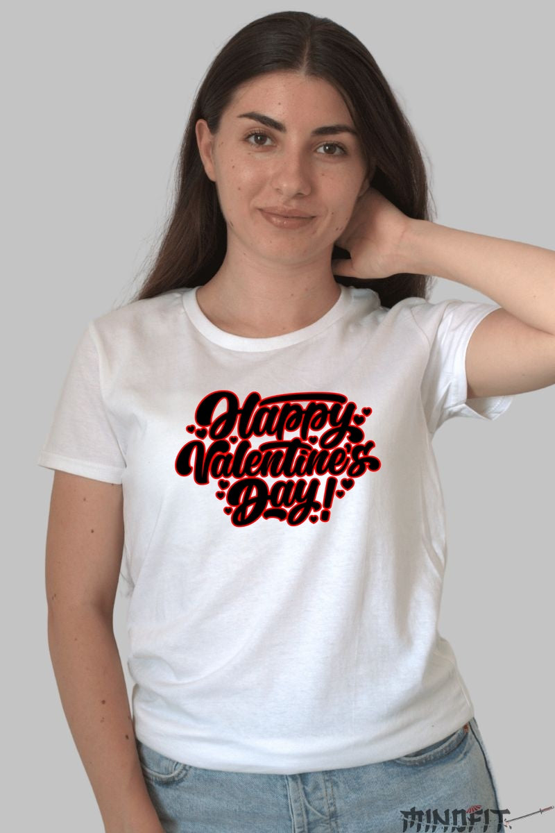 Tricou Valentine's Day - Happy Valentine's Day! cu Inimioare dama alb