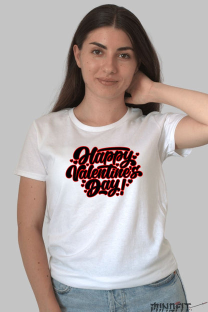 Tricou Valentine's Day - Happy Valentine's Day! cu Inimioare dama alb