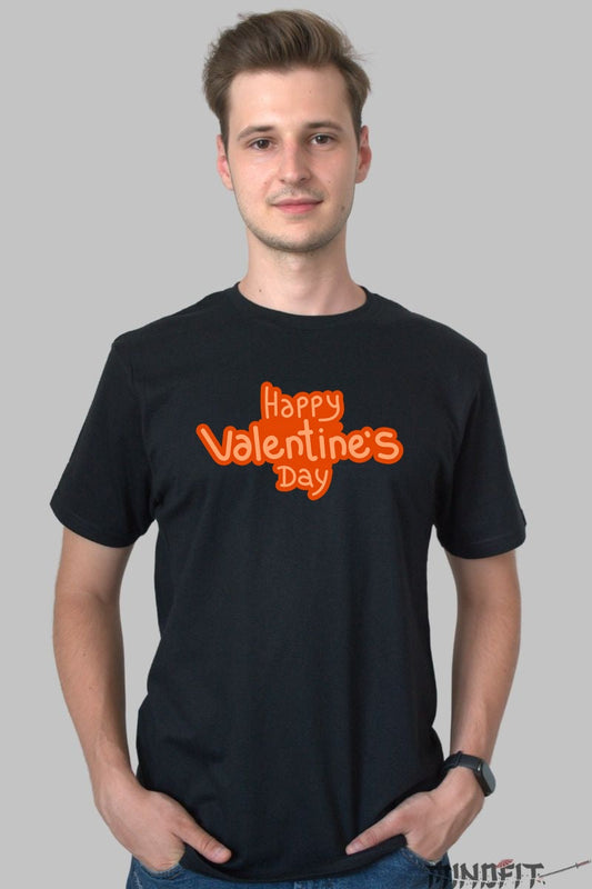 Tricou Valentine's Day - Happy Valentine's Day Cu Stil barbat negru