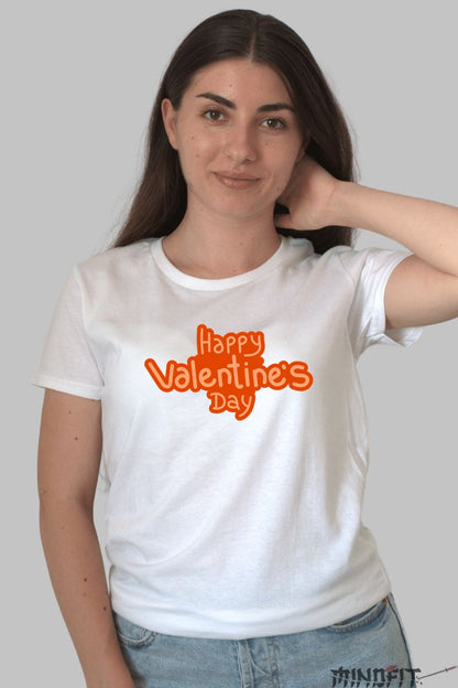 Tricou Valentine's Day - Happy Valentine's Day Cu Stil dama alb