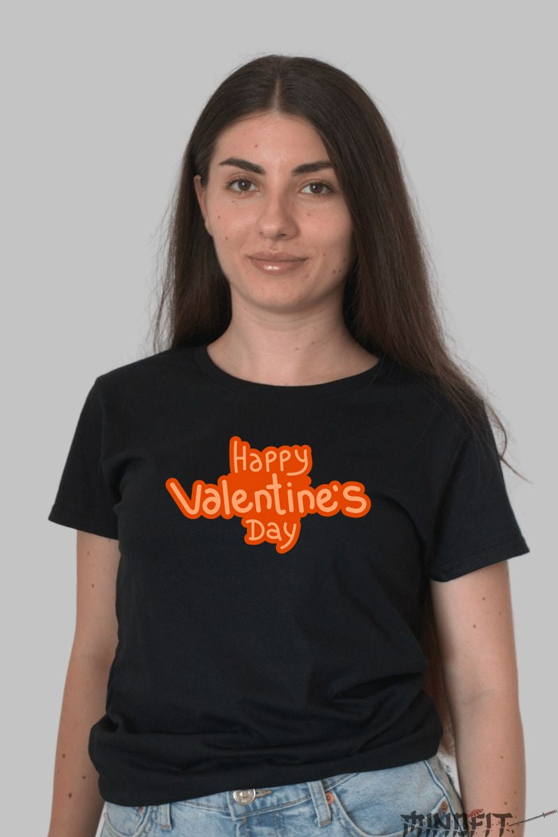 Tricou Valentine's Day - Happy Valentine's Day Cu Stil dama negru
