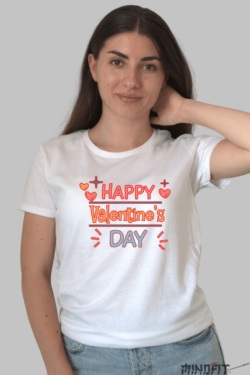 Tricou Valentine's Day - Happy Valentine's Day Design dama alb