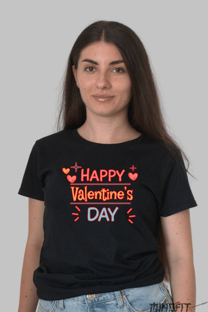 Tricou Valentine's Day - Happy Valentine's Day Design dama negru