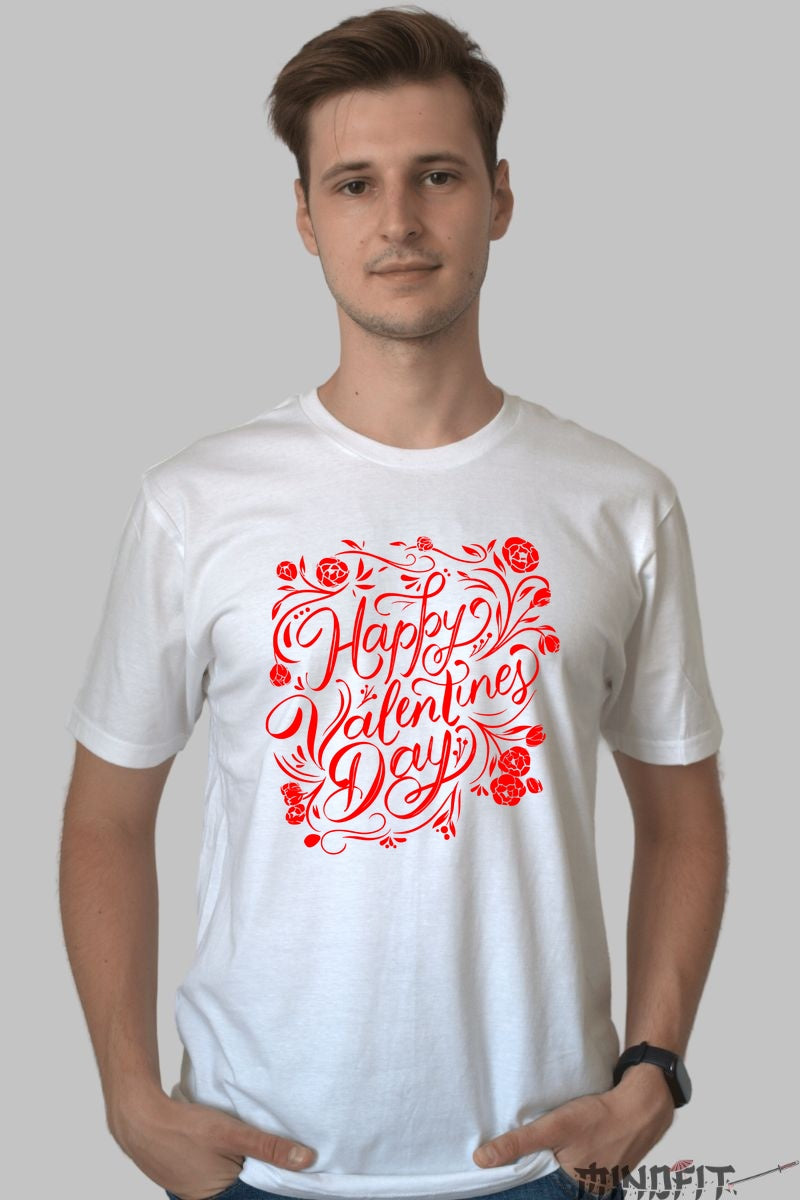 Tricou Valentine's Day - Happy Valentine's Day Floral barbat alb