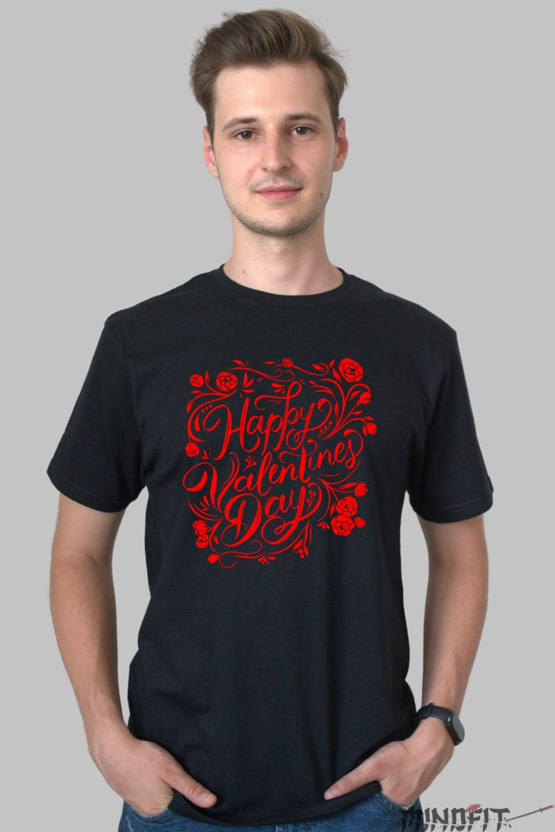 Tricou Valentine's Day - Happy Valentine's Day Floral barbat negru