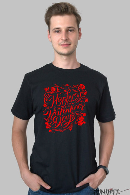 Tricou Valentine's Day - Happy Valentine's Day Floral barbat negru
