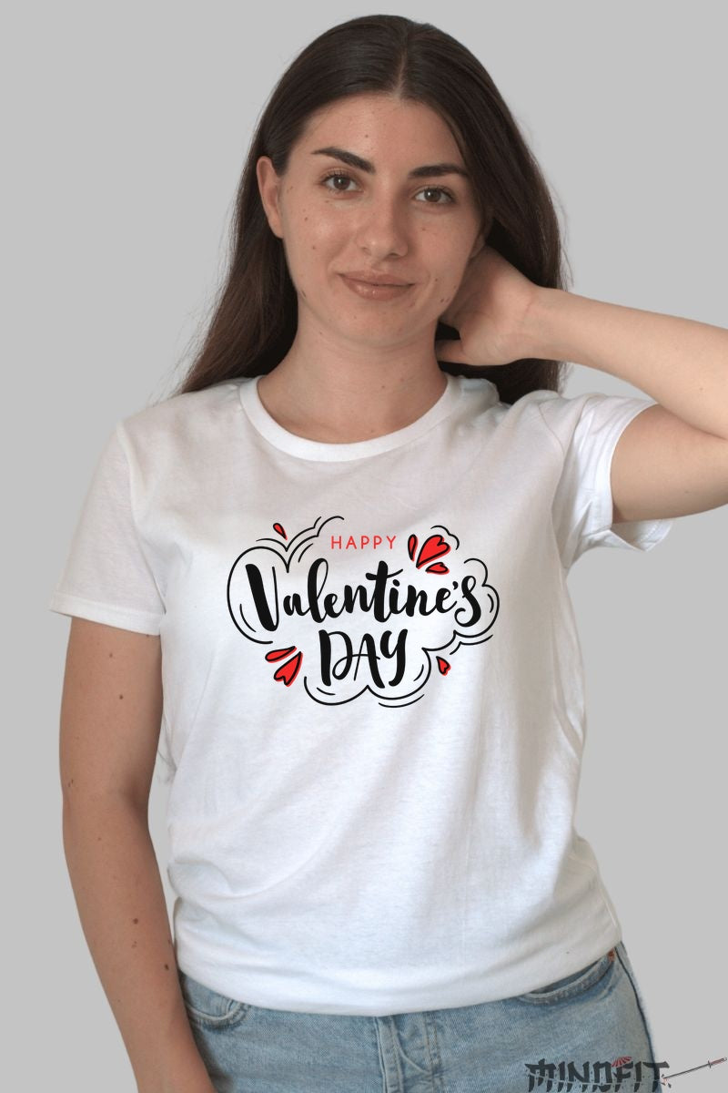 Tricou Valentine's Day - Happy Valentine's Day Grafica Romantica dama alb