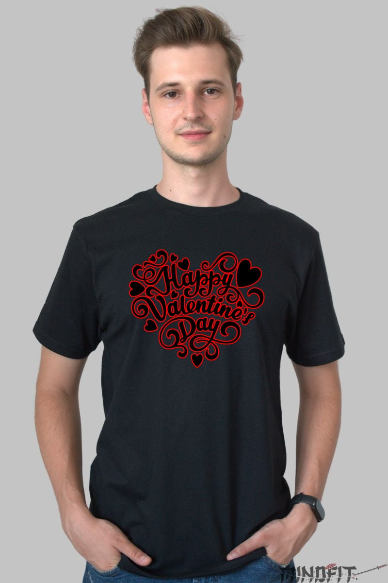 Tricou Valentine's Day - Happy Valentine's Day Inima Rosie barbat negru