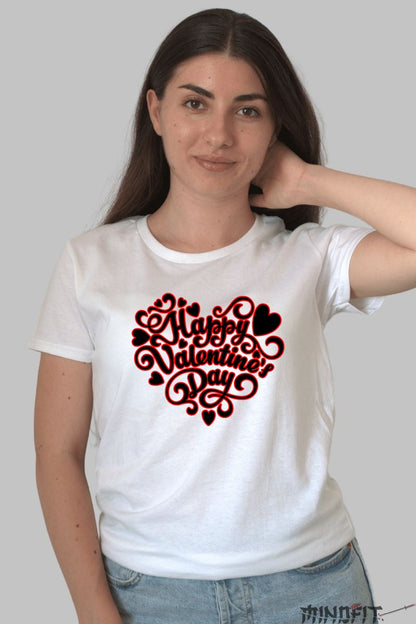 Tricou Valentine's Day - Happy Valentine's Day Inima Rosie dama alb