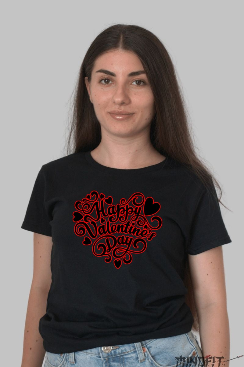 Tricou Valentine's Day - Happy Valentine's Day Inima Rosie dama negru