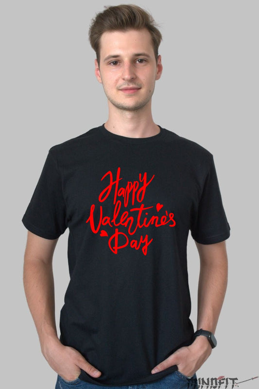 Tricou Valentine's Day - Happy Valentine's Day Red Script barbat negru
