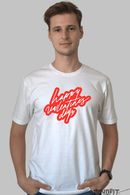 Tricou Valentine's Day - Happy Valentine's Day Red Script barbat alb