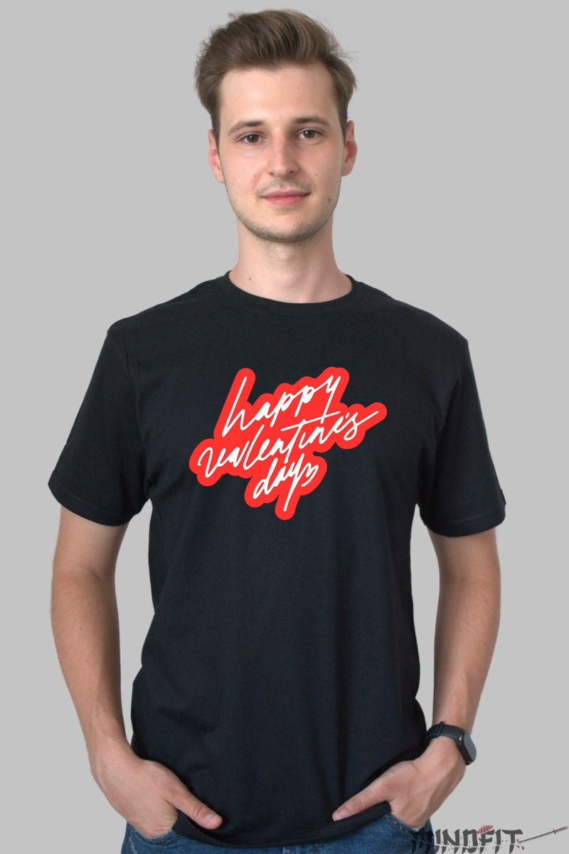 Tricou Valentine's Day - Happy Valentine's Day Red Script barbat negru