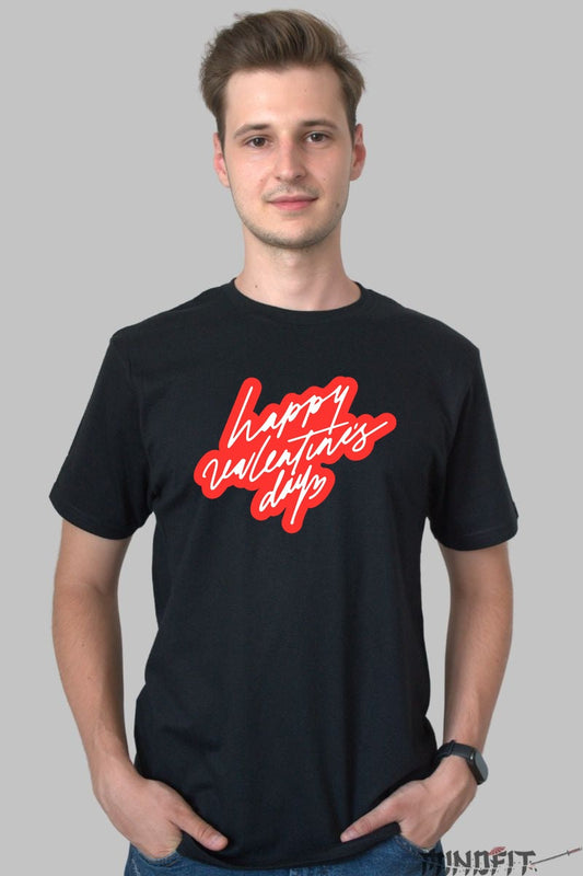 Tricou Valentine's Day - Happy Valentine's Day Red Script barbat negru
