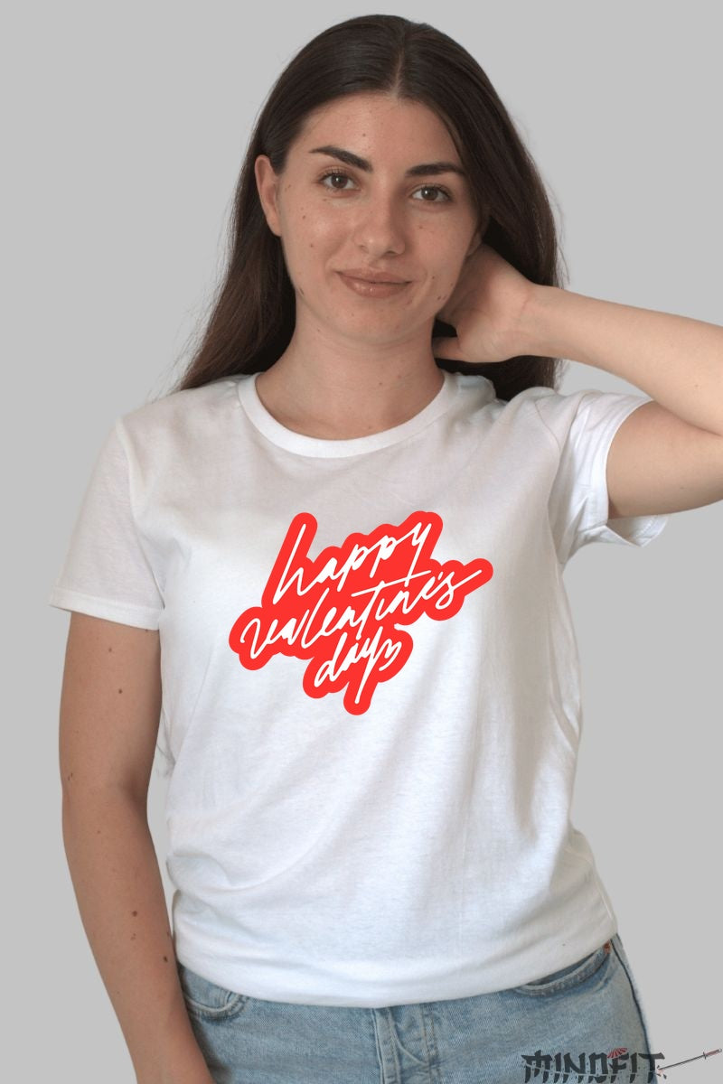 Tricou Valentine's Day - Happy Valentine's Day Red Script dama alb
