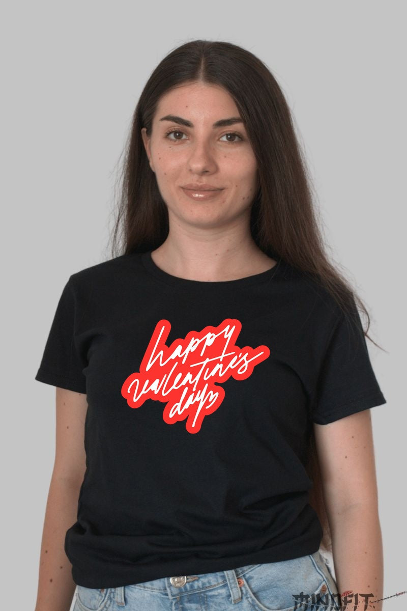 Tricou Valentine's Day - Happy Valentine's Day Red Script dama negru