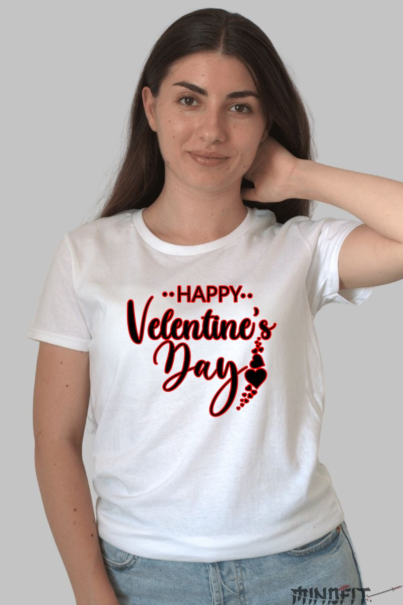 Tricou Valentine's Day - Happy Valentine's Day Rosu Elegant dama alb
