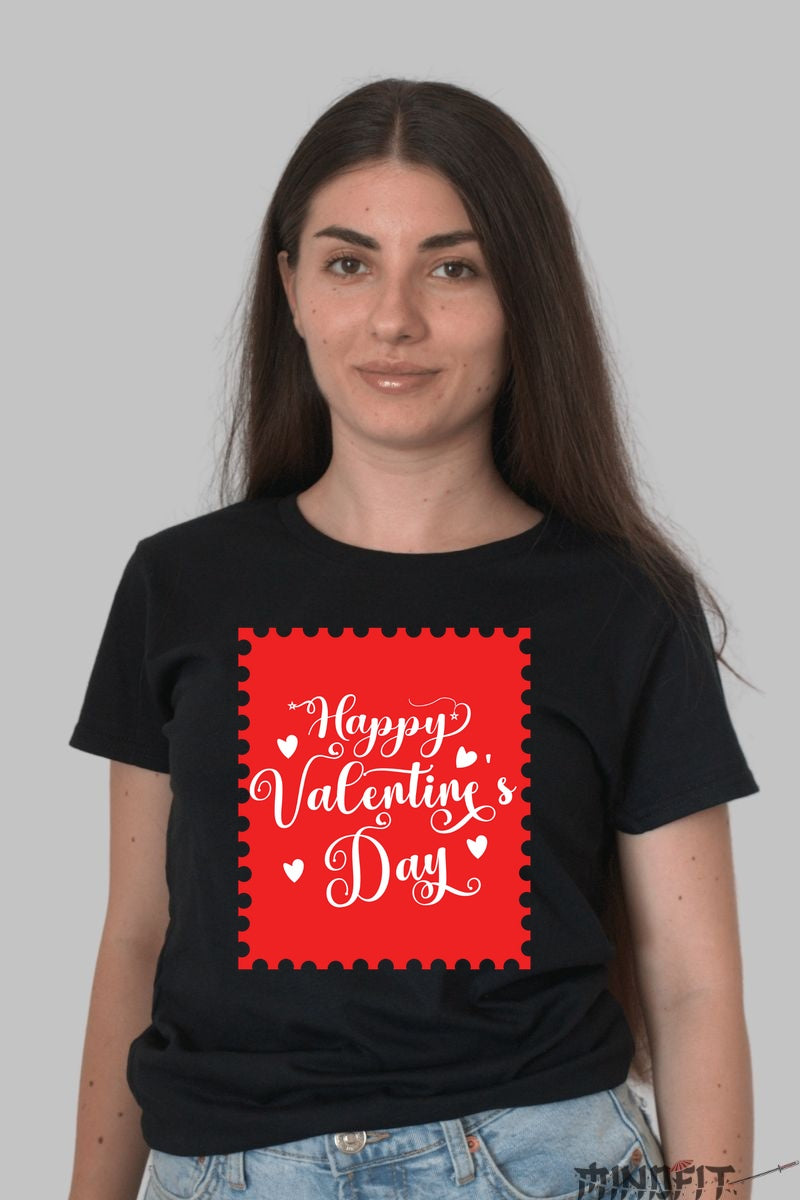 Tricou Valentine's Day - Happy Valentine's Day Stamp dama negru