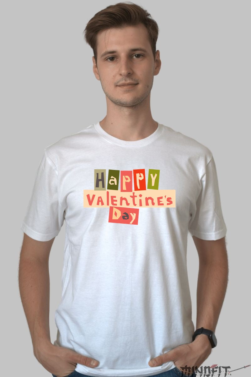 Tricou Valentine's Day - Happy Valentine's Day Stil Colaj barbat alb