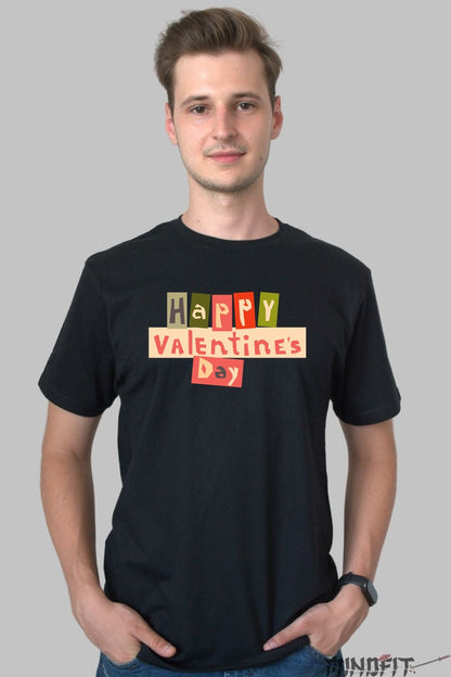 Tricou Valentine's Day - Happy Valentine's Day Stil Colaj barbat negru