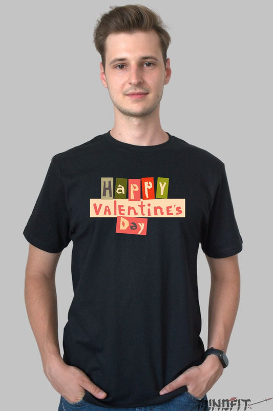 Tricou Valentine's Day - Happy Valentine's Day Stil Colaj barbat negru