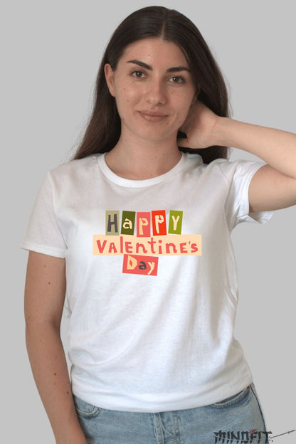 Tricou Valentine's Day - Happy Valentine's Day Stil Colaj dama alb