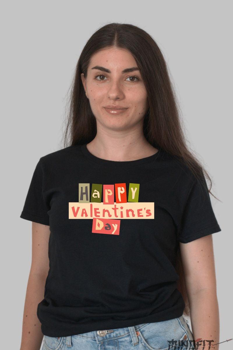 Tricou Valentine's Day - Happy Valentine's Day Stil Colaj dama negru