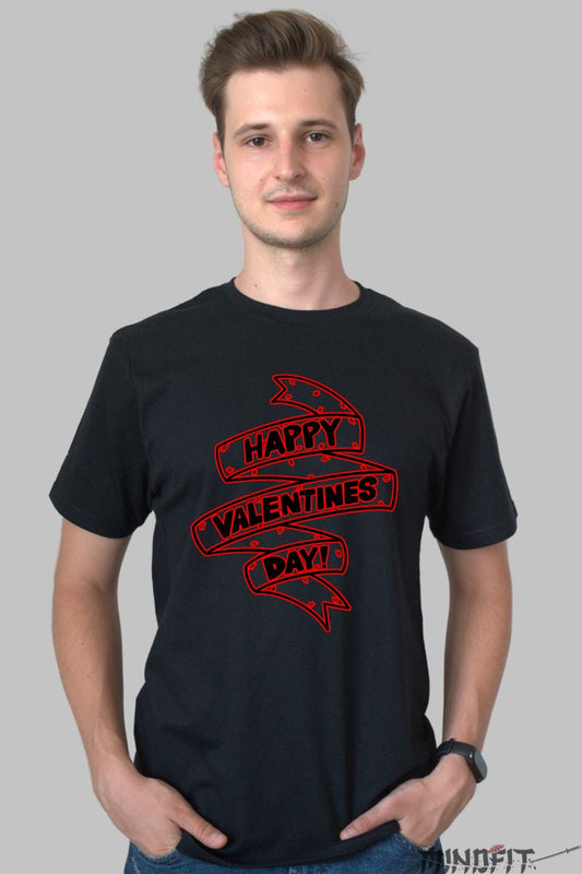 Tricou Valentine's Day - Happy Valentines Day Banner barbat negru