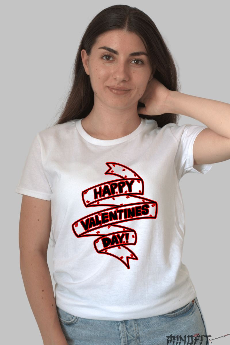Tricou Valentine's Day - Happy Valentines Day Banner dama alb