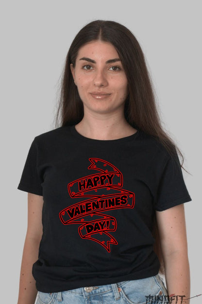 Tricou Valentine's Day - Happy Valentines Day Banner dama negru