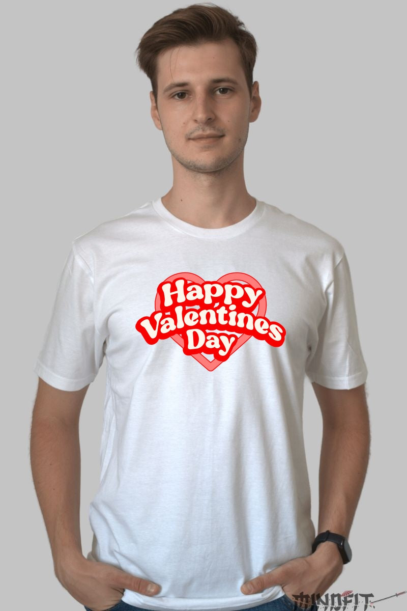 Tricou Valentine's Day - Happy Valentines Day Inima Rosie barbat alb